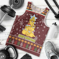 Merry Chickmas Christmas Men Tank Top with Yellow Chickens Tree Design and Snowflake Pattern - Wonder Print Shop