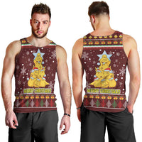 Merry Chickmas Christmas Men Tank Top with Yellow Chickens Tree Design and Snowflake Pattern - Wonder Print Shop