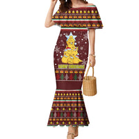 Merry Chickmas Christmas Mermaid Dress with Yellow Chickens Tree Design and Snowflake Pattern - Wonder Print Shop