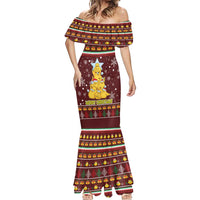 Merry Chickmas Christmas Mermaid Dress with Yellow Chickens Tree Design and Snowflake Pattern - Wonder Print Shop