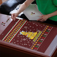 Merry Chickmas Christmas Puzzle with Yellow Chickens Tree Design and Snowflake Pattern - Wonder Print Shop