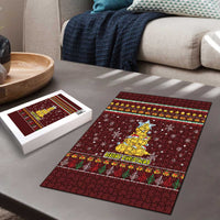 Merry Chickmas Christmas Puzzle with Yellow Chickens Tree Design and Snowflake Pattern - Wonder Print Shop