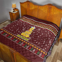 Merry Chickmas Christmas Quilt with Yellow Chickens Tree Design and Snowflake Pattern - Wonder Print Shop