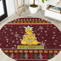 Merry Chickmas Christmas Round Carpet with Yellow Chickens Tree Design and Snowflake Pattern - Wonder Print Shop