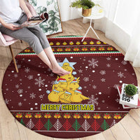Merry Chickmas Christmas Round Carpet with Yellow Chickens Tree Design and Snowflake Pattern - Wonder Print Shop