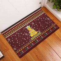 Merry Chickmas Christmas Rubber Doormat with Yellow Chickens Tree Design and Snowflake Pattern - Wonder Print Shop