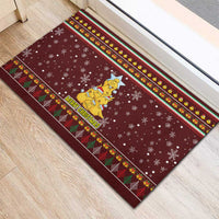 Merry Chickmas Christmas Rubber Doormat with Yellow Chickens Tree Design and Snowflake Pattern - Wonder Print Shop