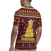 Merry Chickmas Christmas Rugby Jersey with Yellow Chickens Tree Design and Snowflake Pattern - Wonder Print Shop