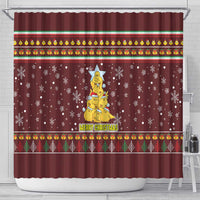 Merry Chickmas Christmas Shower Curtain with Yellow Chickens Tree Design and Snowflake Pattern - Wonder Print Shop