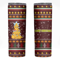 Merry Chickmas Christmas Skinny Tumbler with Yellow Chickens Tree Design and Snowflake Pattern - Wonder Print Shop