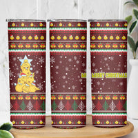 Merry Chickmas Christmas Skinny Tumbler with Yellow Chickens Tree Design and Snowflake Pattern - Wonder Print Shop