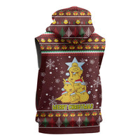 Merry Chickmas Christmas Sleeveless Hoodie with Yellow Chickens Tree Design and Snowflake Pattern - Wonder Print Shop