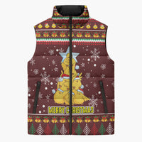 Merry Chickmas Christmas Sleeveless Puffer Jacket with Yellow Chickens Tree Design and Snowflake Pattern - Wonder Print Shop