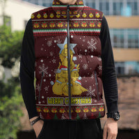 Merry Chickmas Christmas Sleeveless Puffer Jacket with Yellow Chickens Tree Design and Snowflake Pattern - Wonder Print Shop