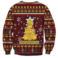 Merry Chickmas Christmas Sweatshirt with Yellow Chickens Tree Design and Snowflake Pattern - Wonder Print Shop