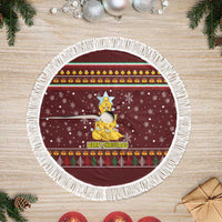 Merry Chickmas Christmas Tree Skirt with Yellow Chickens Tree Design and Snowflake Pattern - Wonder Print Shop