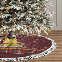 Merry Chickmas Christmas Tree Skirt with Yellow Chickens Tree Design and Snowflake Pattern - Wonder Print Shop
