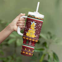 Merry Chickmas Christmas Tumbler With Handle with Yellow Chickens Tree Design and Snowflake Pattern - Wonder Print Shop