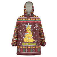 Merry Chickmas Christmas Wearable Blanket Hoodie with Yellow Chickens Tree Design and Snowflake Pattern - Wonder Print Shop