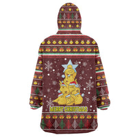 Merry Chickmas Christmas Wearable Blanket Hoodie with Yellow Chickens Tree Design and Snowflake Pattern - Wonder Print Shop