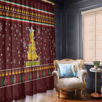 Merry Chickmas Christmas Window Curtain with Yellow Chickens Tree Design and Snowflake Pattern - Wonder Print Shop