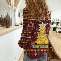 Merry Chickmas Christmas Women Casual Shirt with Yellow Chickens Tree Design and Snowflake Pattern - Wonder Print Shop