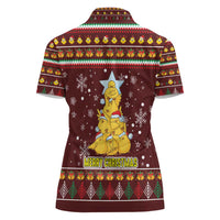 Merry Chickmas Christmas Women Polo Shirt with Yellow Chickens Tree Design and Snowflake Pattern - Wonder Print Shop