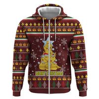 Merry Chickmas Christmas Zip Hoodie with Yellow Chickens Tree Design and Snowflake Pattern - Wonder Print Shop