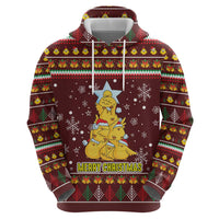Merry Chickmas Christmas Zip Hoodie with Yellow Chickens Tree Design and Snowflake Pattern - Wonder Print Shop
