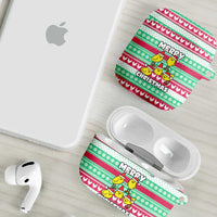 Merry Chickmas Christmas AirPods Case with Yellow Cartoon Birds in Santa Hats and Red Green Snowflake Pattern - Wonder Print Shop