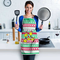 Merry Chickmas Christmas Apron with Yellow Cartoon Birds in Santa Hats and Red Green Snowflake Pattern - Wonder Print Shop