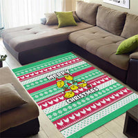 Merry Chickmas Christmas Area Rug with Yellow Cartoon Birds in Santa Hats and Red Green Snowflake Pattern - Wonder Print Shop