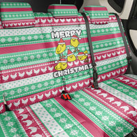 Merry Chickmas Christmas Back Car Seat Cover with Yellow Cartoon Birds in Santa Hats and Red Green Snowflake Pattern - Wonder Print Shop