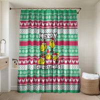 Merry Chickmas Christmas Bathroom Set with Yellow Cartoon Birds in Santa Hats and Red Green Snowflake Pattern - Wonder Print Shop