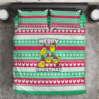 Merry Chickmas Christmas Bedding Set with Yellow Cartoon Birds in Santa Hats and Red Green Snowflake Pattern - Wonder Print Shop