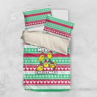 Merry Chickmas Christmas Bedding Set with Yellow Cartoon Birds in Santa Hats and Red Green Snowflake Pattern - Wonder Print Shop