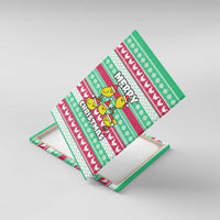 Merry Chickmas Christmas Canvas Wall Art with Yellow Cartoon Birds in Santa Hats and Red Green Snowflake Pattern - Wonder Print Shop