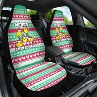 Merry Chickmas Christmas Car Seat Cover with Yellow Cartoon Birds in Santa Hats and Red Green Snowflake Pattern - Wonder Print Shop