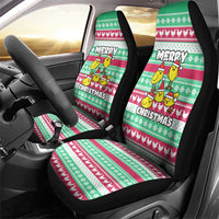 Merry Chickmas Christmas Car Seat Cover with Yellow Cartoon Birds in Santa Hats and Red Green Snowflake Pattern - Wonder Print Shop