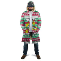 Merry Chickmas Christmas Cloak with Yellow Cartoon Birds in Santa Hats and Red Green Snowflake Pattern - Wonder Print Shop