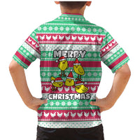 Merry Chickmas Christmas Family Matching Mermaid Dress and Hawaiian Shirt with Yellow Cartoon Birds in Santa Hats and Red Green Snowflake Pattern - Wonder Print Shop