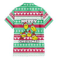 Merry Chickmas Christmas Family Matching Mermaid Dress and Hawaiian Shirt with Yellow Cartoon Birds in Santa Hats and Red Green Snowflake Pattern - Wonder Print Shop