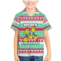 Merry Chickmas Christmas Family Matching Mermaid Dress and Hawaiian Shirt with Yellow Cartoon Birds in Santa Hats and Red Green Snowflake Pattern - Wonder Print Shop