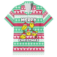 Merry Chickmas Christmas Hawaiian Shirt with Yellow Cartoon Birds in Santa Hats and Red Green Snowflake Pattern - Wonder Print Shop