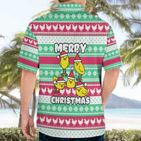 Merry Chickmas Christmas Hawaiian Shirt with Yellow Cartoon Birds in Santa Hats and Red Green Snowflake Pattern - Wonder Print Shop