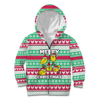 Merry Chickmas Christmas Kid Hoodie with Yellow Cartoon Birds in Santa Hats and Red Green Snowflake Pattern - Wonder Print Shop
