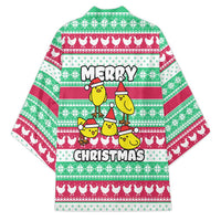 Merry Chickmas Christmas Kimono with Yellow Cartoon Birds in Santa Hats and Red Green Snowflake Pattern - Wonder Print Shop