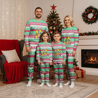 Merry Chickmas Christmas Pajama Set with Yellow Cartoon Birds in Santa Hats and Red Green Snowflake Pattern - Wonder Print Shop