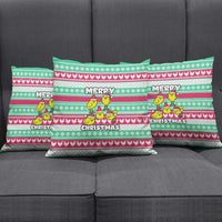 Merry Chickmas Christmas Pillow Cover with Yellow Cartoon Birds in Santa Hats and Red Green Snowflake Pattern - Wonder Print Shop