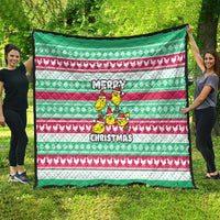 Merry Chickmas Christmas Quilt with Yellow Cartoon Birds in Santa Hats and Red Green Snowflake Pattern - Wonder Print Shop